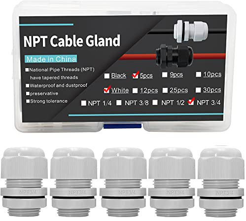 Electrical Conduit Fittings 3/4 Inch NPT (5PCS) Plastic Long Large White Cable Gland 3/4”Kit Cord Grip Waterproof Protectors For Flat Wire Thread AIRTAK