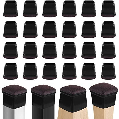 Silicone Chair Leg Floor Protectors,Table Leg Caps Cups Feet Pads Anti-Slip Furniture Table Covers Wood Floor Protectors 24Pcs for Furniture Legs,Black BOIVSHI (Square, 1 Diameter)