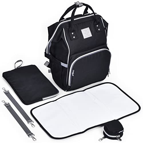 Daliya® PAKMI Wickelrucksack mit Schnullertasche & Wickelunterlage & Wickelunterlagentasche & Schlüsselanhänger - Wickeltasche Mamabag Tasche Rucksack mit viel Stauraum - Schwarz