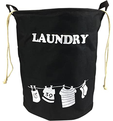 40L Black Fabric Laundry Hamper Tidy Sack with Draw String Closure 40cm (H) x 36cm (W).