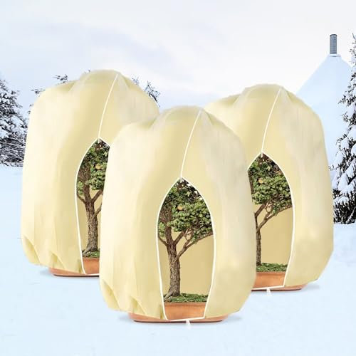 WEALSFUN Winterschutz für Pflanzen,Winterschutz Kübelpflanzensack Schutzhülle für Pflanzen als Baum Palmen Balkonpflanzen haube Zelt Atmungsaktiv - Reißfest,beige 280x300cm 3 Stücke