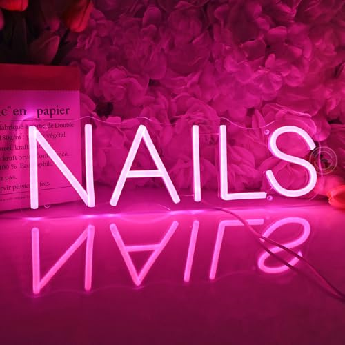 Britrio LED NAILS Neon Sign Light Pink Nails Spa Beauty Salon Studio LED Wall Art Decor Sign for Business Stores Logo Barber Shops Indoors 5V USB Powered with Dimmer Switch 15.75 IN