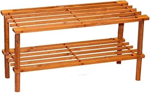 Acan Tradineur - Zapatero de Madera - 2 Niveles - Mueble Fabricado en Madera – Estanteria Multiuso - Soporte para Zapatos Dos Niveles, Pasillo, Entrada – 29 x 63 x 26 cm - Color Cerezo
