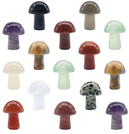 Yalych 15 Stück Kristall-Pilz-Skulptur Miniatur-Pilzfiguren Natürlicher Chakra-Edelstein Quarz-Edelsteine ​​für die Heilung, Ausgleichsmeditation, zufällige Farbe Haus Dekorationen