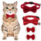 URROMA 2 Stück Katzenhalsband mit Glöckchen und Fliege, verstellbare Polyesterfaser-Katzenhalsbänder, Sicherheitsfliege, solide Hochzeit, Weihnachten, rote Katze, Fliege, Halsband, Größe S