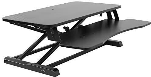 VIVO Standing 81 cm Desk Converter, Height Adjustable Riser, Sit to Stand Dual Monitor and Laptop Workstation with Wide Keyboard Tray, Carbon Fiber