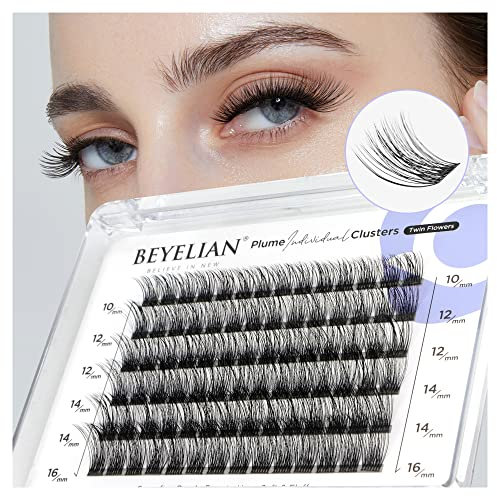 BEYELIAN Pestañas Postizas Cluster Lashes D Curl 84 Pcs DIY Pestañas Individuales Pestañas Postizas Naturales, Pestañas Postizas en Casa Black Super Thin Band Mix DIY Eyelash Extension(703)