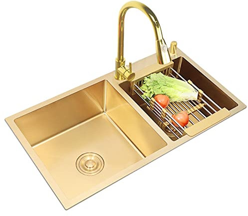 Fregadero Hecho a Mano Cocina casera Fregadero Doble Estación de Trabajo Fregadero de preparación de Barra Fregadero Doble de Cocina de 3 mm de Espesor Fregadero Hecho a Mano de Acero inoxid