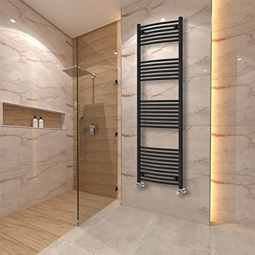 Warmehaus Curved Heated Towel Rail Radiator Ladder Black 1800x600mm Central Heating Radiators for Bathroom Kitchen