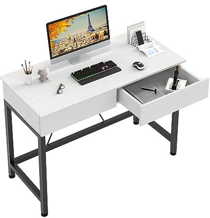 CAIYUN Computer Desk with Drawers, Dressing Table, Vanity Desk, Make Up Desks, Home Office Desks with Storage, Study Tables for Small Space, Laptop Table Made of Wood and Metal, 39.4, White