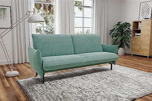 DOMO. collection Sofa Salta, 2-Sitzer Couch mit Schlaffunktion, 200 x 120 cm Liegefläche, modernes 2er Schlafsofa, Schlafcouch, Gästebett, 230 x 95 x 102 cm (BxTxH), Mint