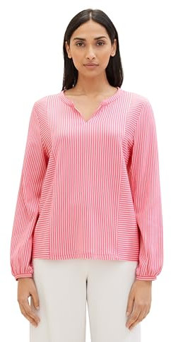 TOM TAILOR Damen Basic Bluse mit Streifen, 35242 - Pink Thin Stripe, L