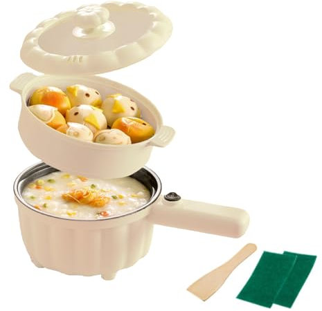Tuzsocr Multicuiseur électrique,Petite Poêle électrique,2L Marmite électrique en Antiadhésif,Marmite Hot Pot Électrique portable de voyage,avec cuiseur vapeur,pour Steak,Soupe,œufs,Nouilles (Style 2)