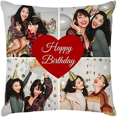 Easycosy personalisierte Fotokissen Bezug selbst gestalten, Doppelseitiger FotoKissen-Bezug mit Fotos & Text selbst gestalten - Foto Geschenke für Frauen Mama zum Geburtstag Weihnachten (45 * 45cm)