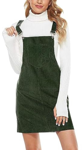 Dasongff Salopette Gonna da donna, abito in velluto a costine con spalline regolabili, abito da donna grande taglia per festa di San Patrizio con tasca, tuta e tuta, A verde., S