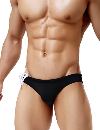 Casey Kevin Slips de Bain Homme Maillot de Bain Bikini Slips Taille Basse Swim Briefs pour Piscine Plage Cordon de Serrage Ajustable