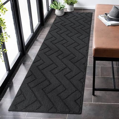 Biscpro Teppich Läufer,50x150cm Waschbarer rutschfest Schmutzfangmatte Teppich läufer für Eingangsbereich Wohnzimmer,Flur,Büro,Schlafzimmer,Küchen-Dunkelgrau