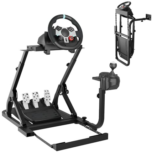 GOCAPTAIN Racing Steering Wheel Stand - Adjustable Design, Universal Gear Lever, Chair-Friendly Slot, Quick-Fold for Logitech G920/G25/G29, Thrustmaster T80/T150/T300, Black
