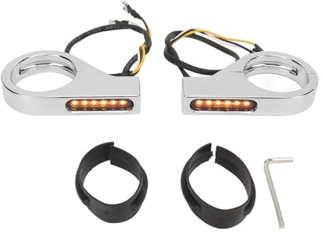 Clignotant LED, Indicateurs de Serrage de Fourche Avant à Haute luminosité et stabilité avec Clignotants Ambrés et Feux de Circulation Diurnes Blancs (Silver Plating Housing)