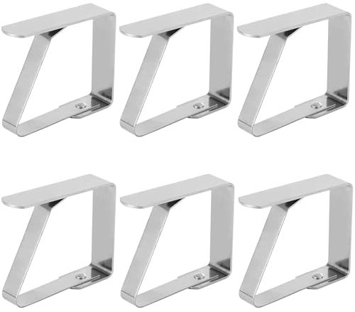 ERBO 6 Stück Tischdeckenklammern Set, Tischtuchklammern Tischdeckenhalter Edelstahl, Tischklammern für Dicke Tische, Gartentisch, Restaurant, Familie Esstisch - Silber, 5 x 4 cm
