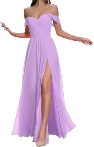 QSAW484 - Vestido de fiesta con hombros descubiertos para boda, acampanado, vestido de fiesta, Lilas, 46