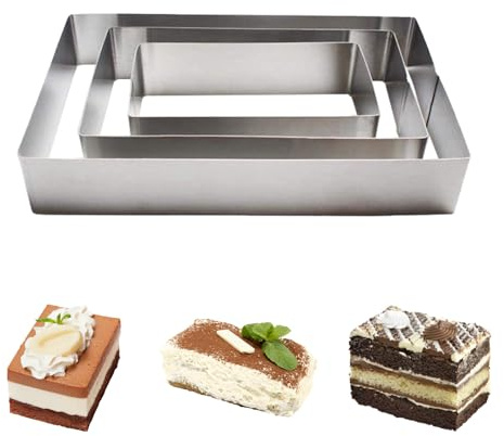 DIKARIYA Edelstahl Tortenring Set, 3er Rechteckig Backring Set 20/25/26cm | Eckig Backform Hoch 6CM Kuchenring Backrahmen Cake Ring für Creme, Schicht, Motivtorten, Gebäck Moussekuchen Geburtstag