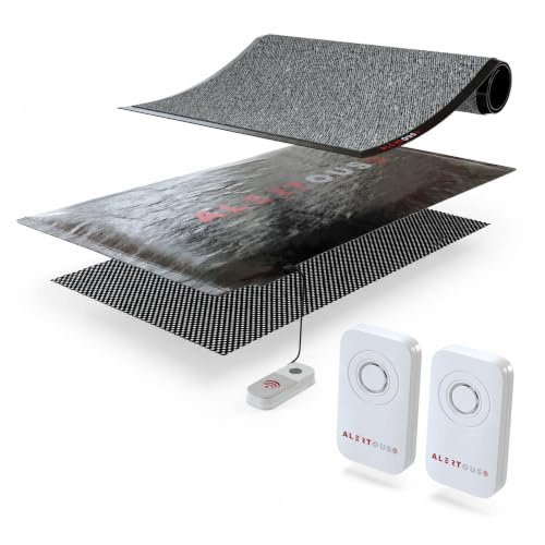 Alertous Floor Sensor Mat Alarm, 2 Portable Receivers, Elderly Care | One mat alerts 2 receivers | Alert sounds at receivers, not at mat | Barrier mat included | Paired and ready to use