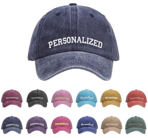 GELLEDI Personalisierbare Baseballkappe mit Namen, Vintage, gewaschen, unstrukturiert, 100% Baumwolle, verstellbare Baseballkappe, Papa-Cap, Marineblau, 57 EU