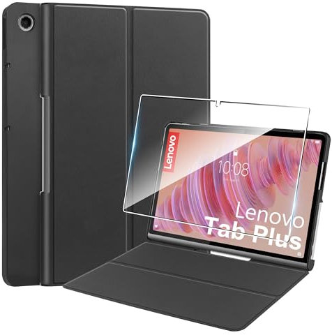 Funda para Lenovo Tab Plus 11.5'' (2024) +1 Pack Cristal Vidrio Templado,con Función Soporte,Anti-Arañazos Protectora Case función -Negro