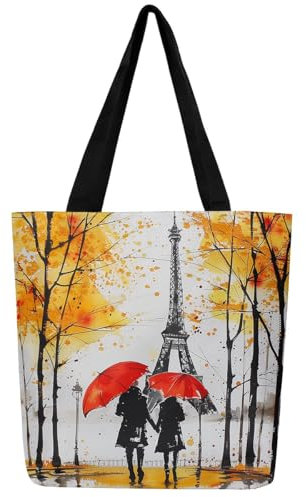 Homewish Paris Tower Canvas Tasche Eiffelturm Canvas Einkaufstasche, Romantische Frankreich Einkaufstasche Cartoon Graffiti Lebensmitteltasche Ombre Gradient Einkaufstasche