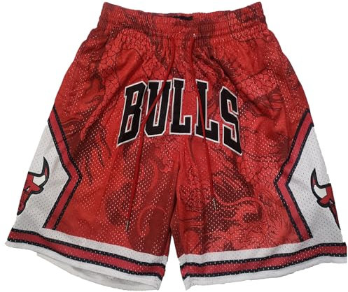 MCQOmcil Herren NBA Bulls Basketball Shorts hochelastische atmungsaktive Sporthose(2,M)