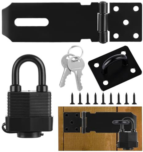 ASelected Padlock Hasp Kit, Shed Door Latch Hasp with Padlock and Screws,Heavy Duty Hasp and Staple with Padlock Stainless Steel Door Lock for Bedroom Garden Door Windows Shed Garage Cabinet,Black