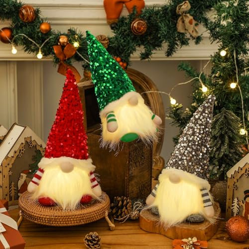 Herbst 3 Stück Weihnachtsdeko Wichtel, Weihnachten Deko Wichtel mit LED Plüsch Weihnachtswichtel Figuren Weihnachtszwerg Beleuchtet für Weihnachtsdeko Innen Tischdekoration Weihnachten Party Deko