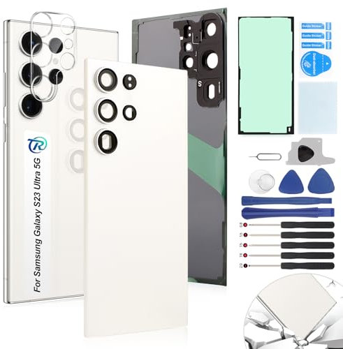 RongZy Coque Arrière pour Samsung Galaxy S23 Ultra 5G 2023 Batterie Couvercle Rechange pour Galaxy S23 Ultra 5G 2023 Cache Batterie pour Téléphone de Remplacement(Blanc)
