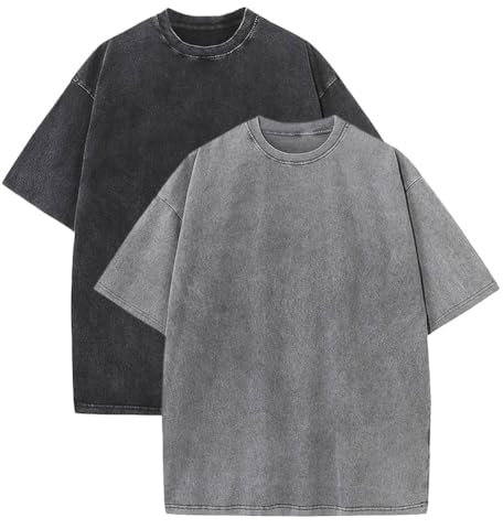 Botong Pump Covers T-Shirts Workout T Shirts for Men Oversized Gym Loose Fit Tshirt Vintage Heavyweight Tee Black+Grey XL