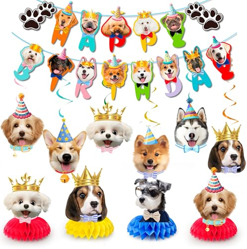 Hund Geburtstag Decorations, 25pcs Welpen-Motto-Party-Dekorationen Set, Hundeparty Banner, Hunde Party Hängende Dekoration, Hund Geburtstag Tischdekorationen für Hunde Geburtstagsparty Zubehör