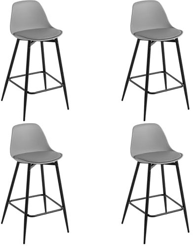 Klihome Barhocker 4er Set, Barstühle PP, Küchenhocker mit Rückenlehne, hoher Hocker mit Fußstütze, gepolstert, mit Metallbeinen, für Bar Küche Esszimmer Theke, Grau, K0003BH-4
