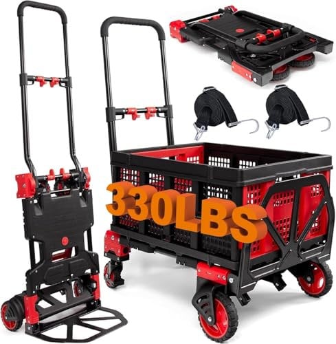 2-in-1 Sackkarre Klappbar, Sackkarre mit einziehbarem Griff, Transportwagen max150KG Kapazität Sackkarren, Plattformwagen mit Rädern für Gepäck/Umzug/Reisen