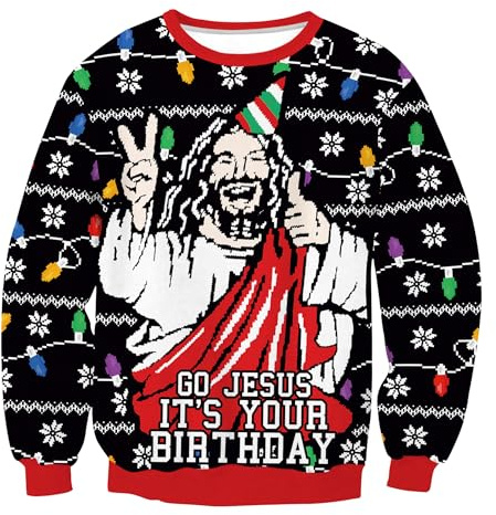 Herberton Hässliche Weihnachtspullover Herren Damen Langarm 3D Grafik Lustig Sweater (S-3XL)
