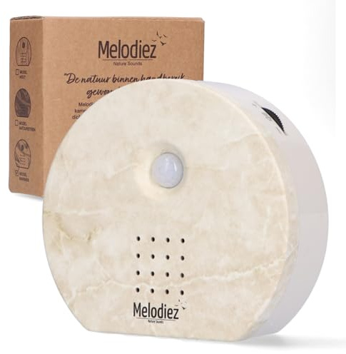 Melodiez Vogelgeräusche Hütte mit Sensor - Box Inkl. Batterien und 4 natürlichen Vogel, Ozean und Dschungel Geräusche - Vogelhaus mit Sound - Haus oder WC (Naturstein, Kompaktes Design)