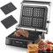 Parrilla Eléctrica Y Prensa Panini Sandwichera 3 En 1 con 5 Modos Automáticos, Placas con Revestimiento Antiadherente, Giro De 180°, Panel Táctil Led, Control De Temperatura De 230 ℃