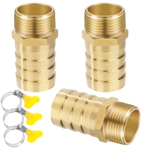 Filettatura Tubo Connettore, 3 Pezzi 25 mm Barb x 3/4 Maschio Connettori per Tubi in Ottone, Raccordo Portagomma Adattatore con Fascetta per Acqua, Gas, Aria