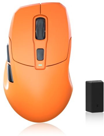 Kabellose Gaming-Maus, 26.000 DPI, 8K-Abtastrate, Ultraleicht (53 g), mit Eisbeschichtung, ergonomisch, 3 Modi (2,4 GHz/USB-C/Bluetooth), wiederaufladbar, kompatibel mit Laptop, PC, Mac, Orange