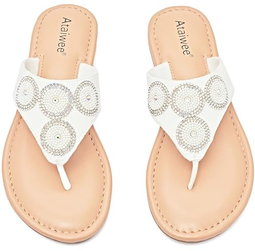 Ataiwee Sandales d'été souples à enfiler pour femme., 2307003 Blanc, 40.5 EU