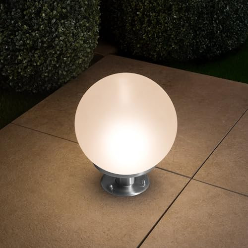 Esotec Solar Leuchtkugel Liana 25 CCT, Multicolor, Edelstahl Standfuß, Fernbedienung, Li-Ion Akku, RGB LED Gartenkugel, Solarkugel, IP44, wetterfest, Winterfest, außen, D=25cm, 102662