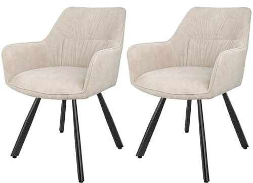 LEWE Esszimmerstühle 2er Set Drehbar, 180° Drehstuhl, Ergonomisch Polsterstuhl, Küchenstühle mit Armlehne, Metallbeine, Kurzflor-Stoff für Esszimmer Wohnzimmer Schlafzimmer, Khaki