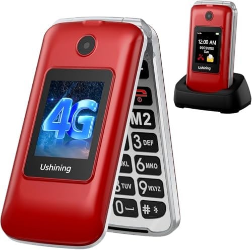 CHAKEYAKE 4G Flip Phone For Elderly Big Button Senior Mobile Phones With Dual 2.8+1.77 Color Large Fonts, SOS Button,1200 mAh Battery SIM Free Unlocked Pay As You Go Mobile Phone (Red)
