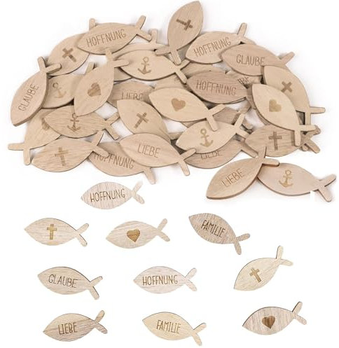 100 Stück Holz Fische Deko Streudeko Taufe,Fischdekorationen,Streudekorationen,Tischdeko Taufe Deko,Tischdekorationen,Tungholz-Platte Bastelfische aus Holz,für Babyshowerparty Taufdeko Zubehör
