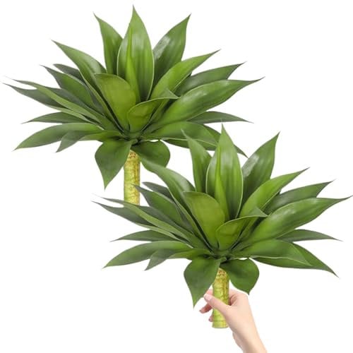 SMELEYOU 2 PCs Agave Anlage künstlich realistisch grün uv resistent kaux Agave pflanzlich im Innenraum Außenwartungskünstliche Pflanzen für Schlafzimmer Garten Garten