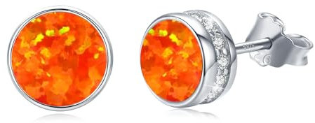 Orange Opal Ohrstecker 925 Sterling Silber Rund Ohrstecker Hypoallergen Opal Ohrringe für Damen Mädchen 7 mm